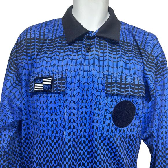 Official Sports Nisao Soccer Referee Blue Striped long Sleeve jersey Size L - Picture 2 of 6